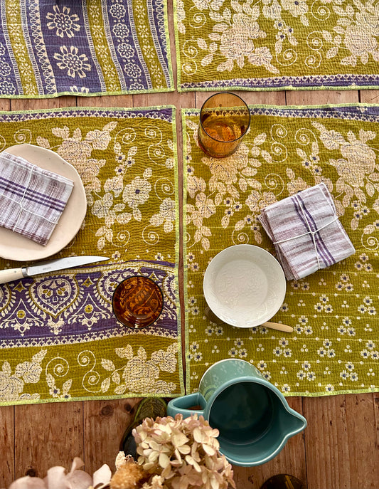 Set de table en kantha réversible   |  Collection Vintage Anis