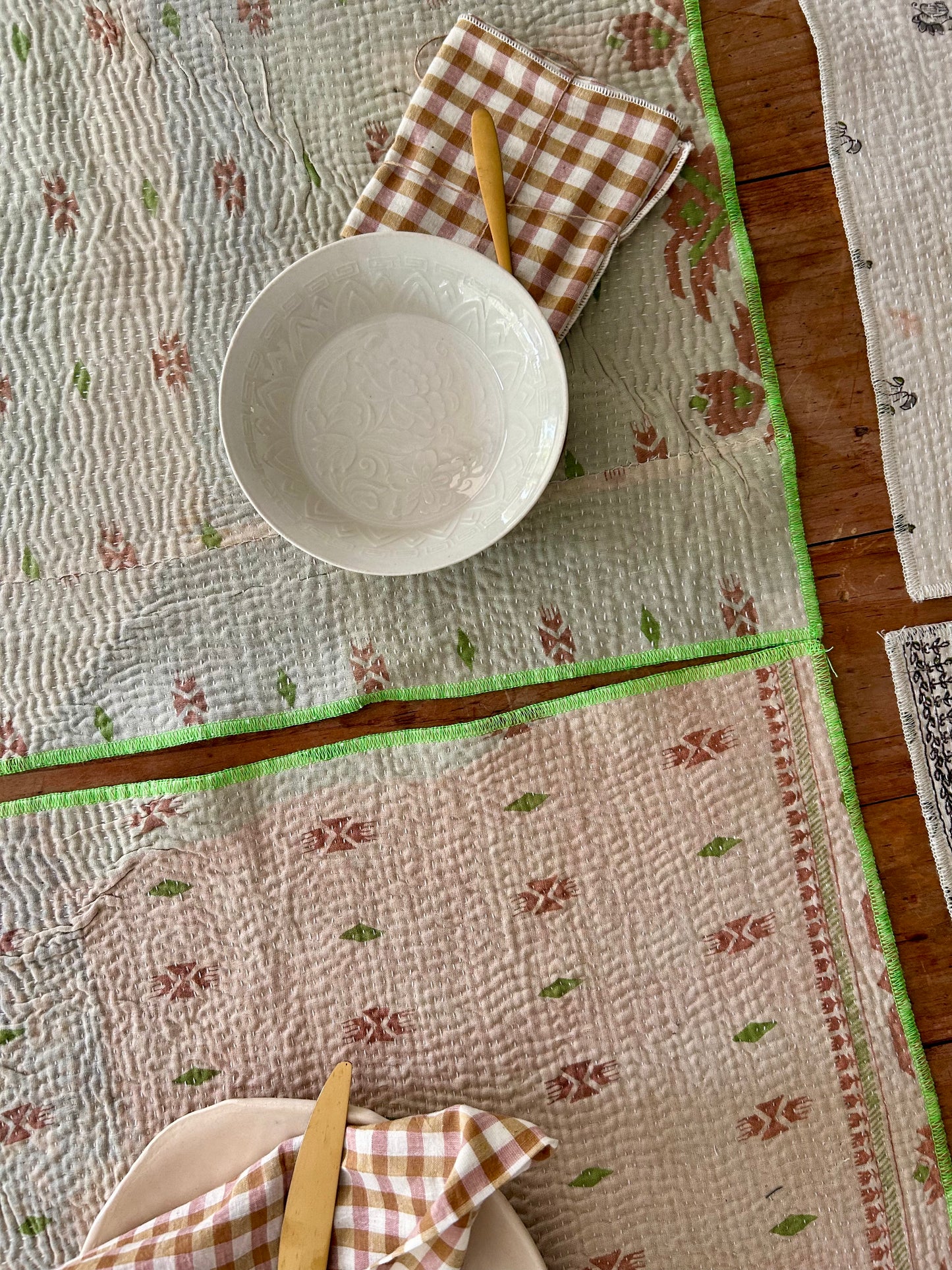 Set de table en kantha réversible   |  Collection Vintage Crème