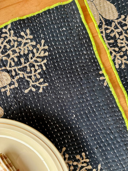 Set de table en kantha réversible   |  Collection Vintage noir