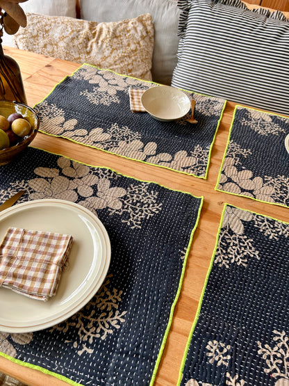 Set de table en kantha réversible   |  Collection Vintage noir