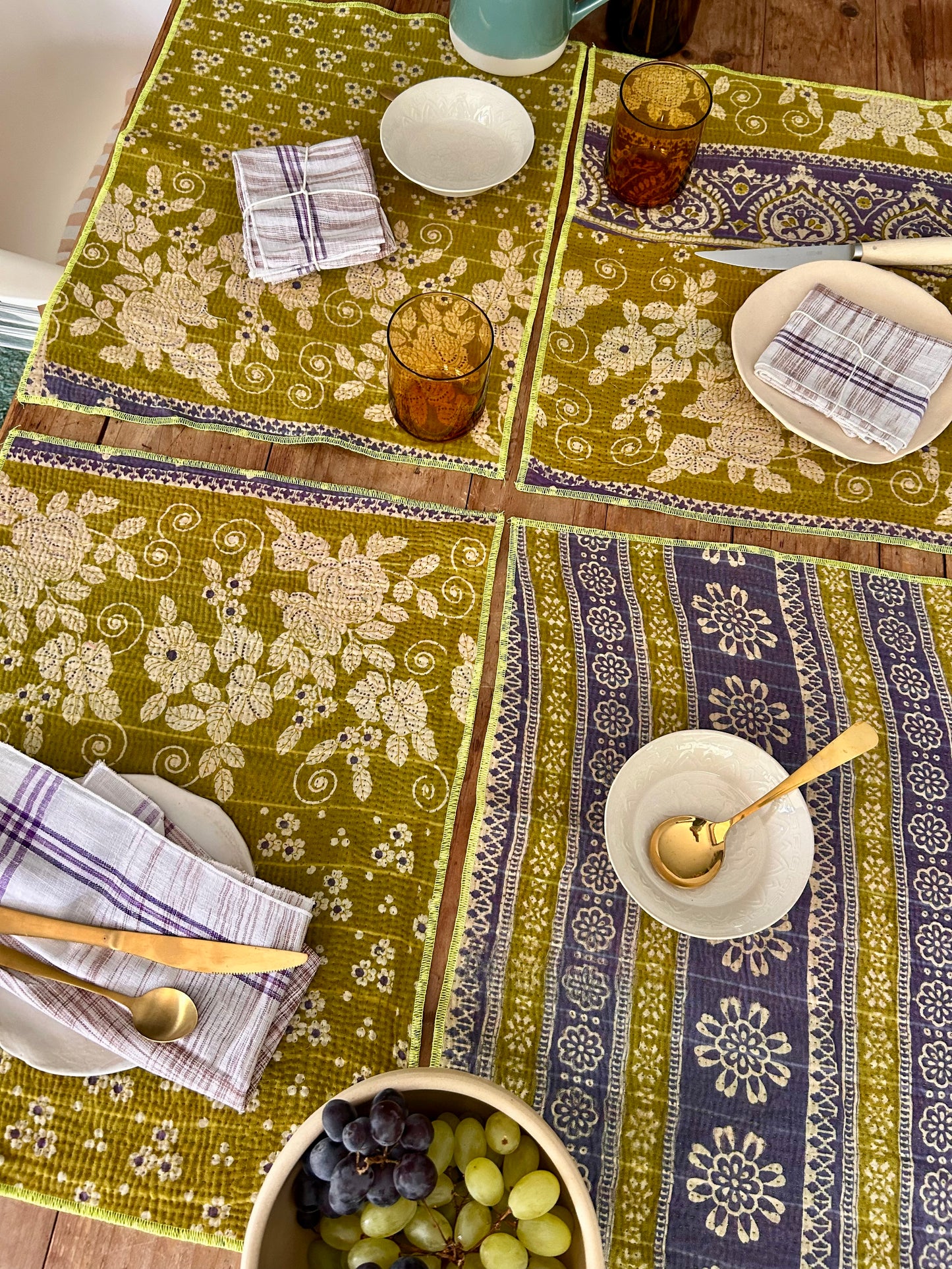 Set de table en kantha réversible   |  Collection Vintage Anis