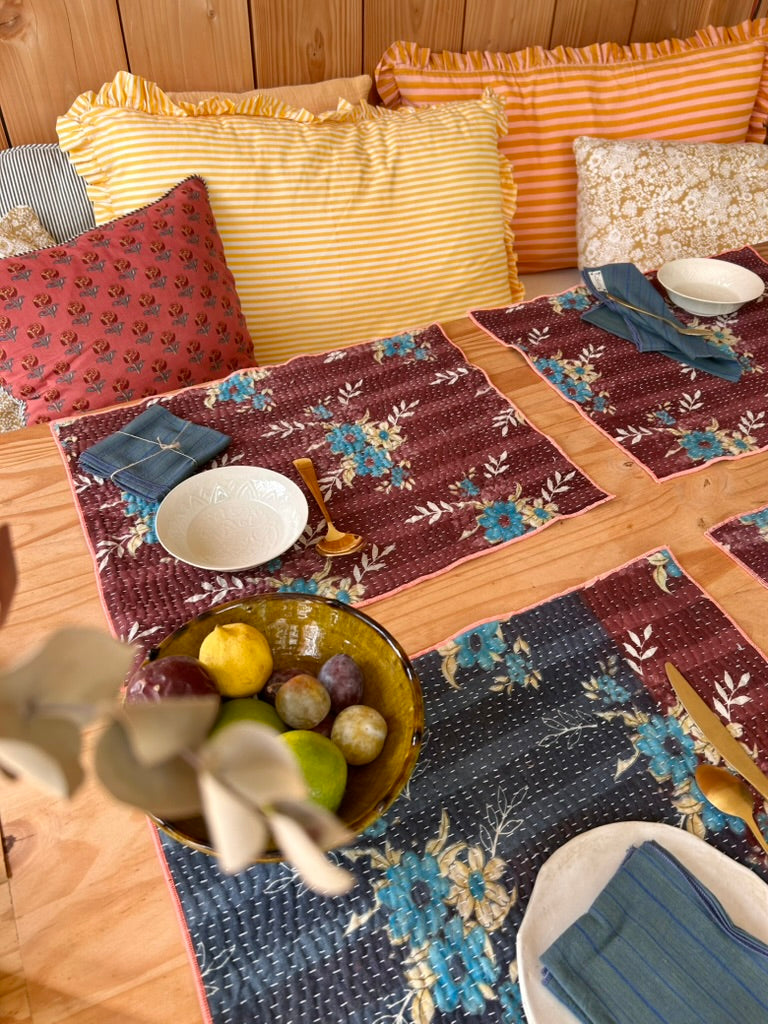 Set de table en kantha réversible   |  Collection Vintage Bordeaux