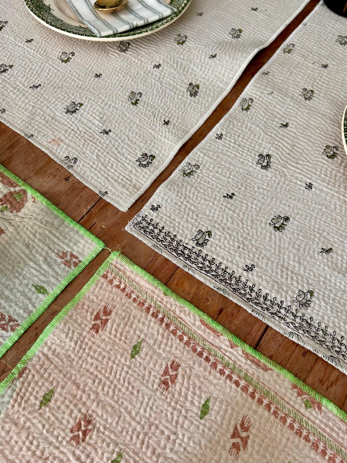 Set de table en kantha réversible   |  Collection Vintage Crème