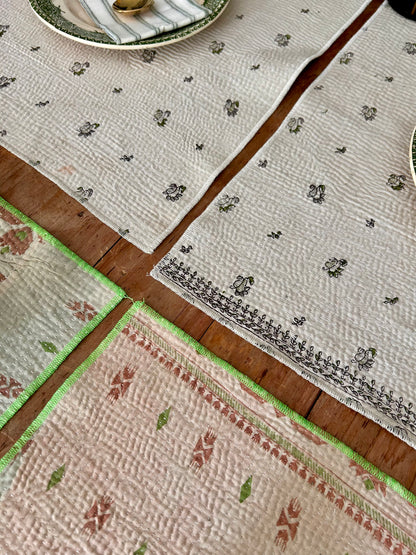 Set de table en kantha réversible   |  Collection Vintage Crème