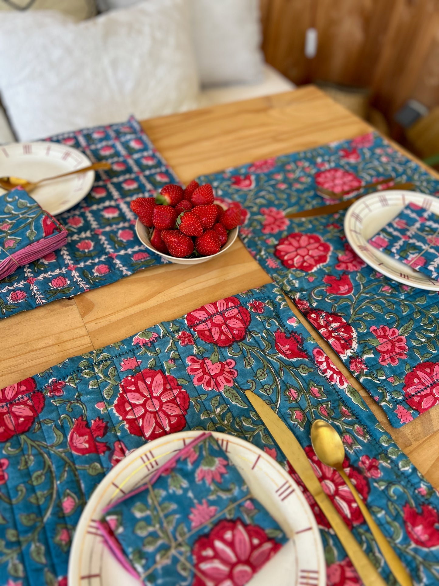 Set de table matelassé blockprint  |  Collection Azur