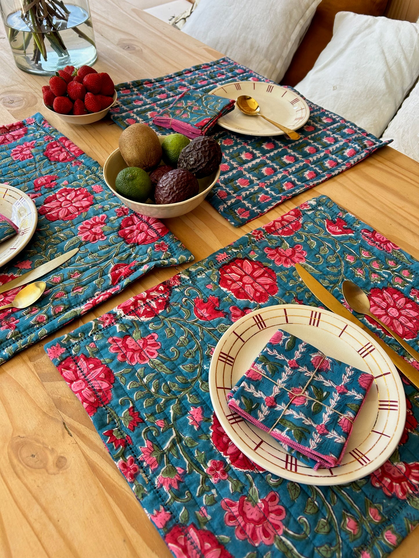 Set de table matelassé blockprint  |  Collection Azur