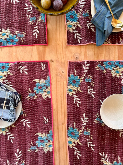 Set de table en kantha réversible   |  Collection Vintage Bordeaux