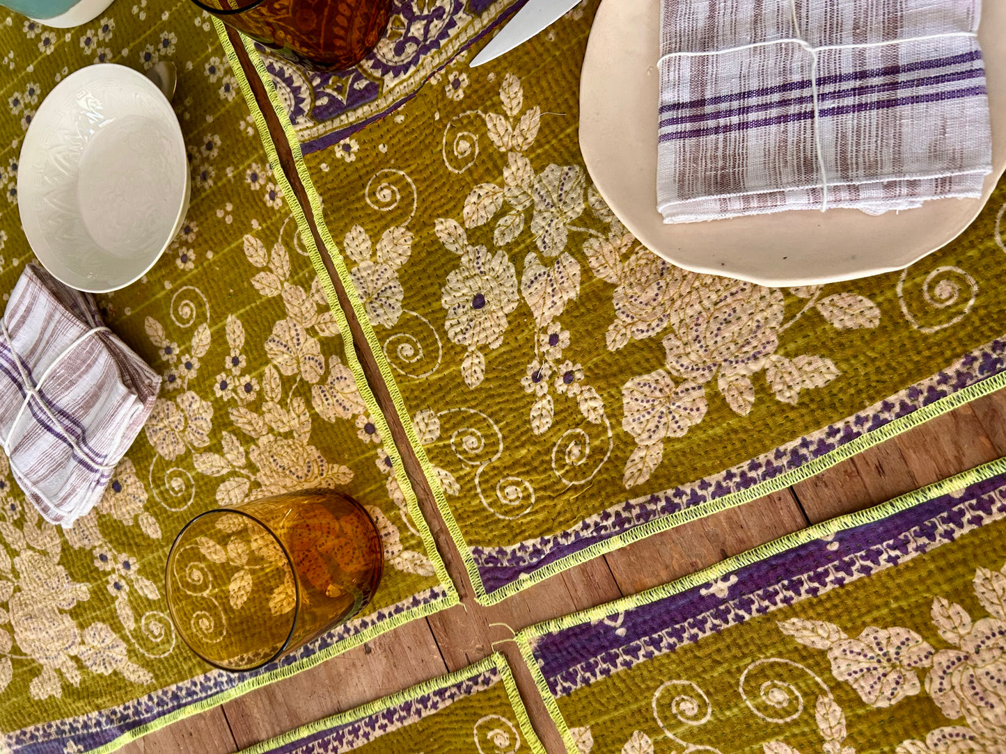 Set de table en kantha réversible   |  Collection Vintage Anis