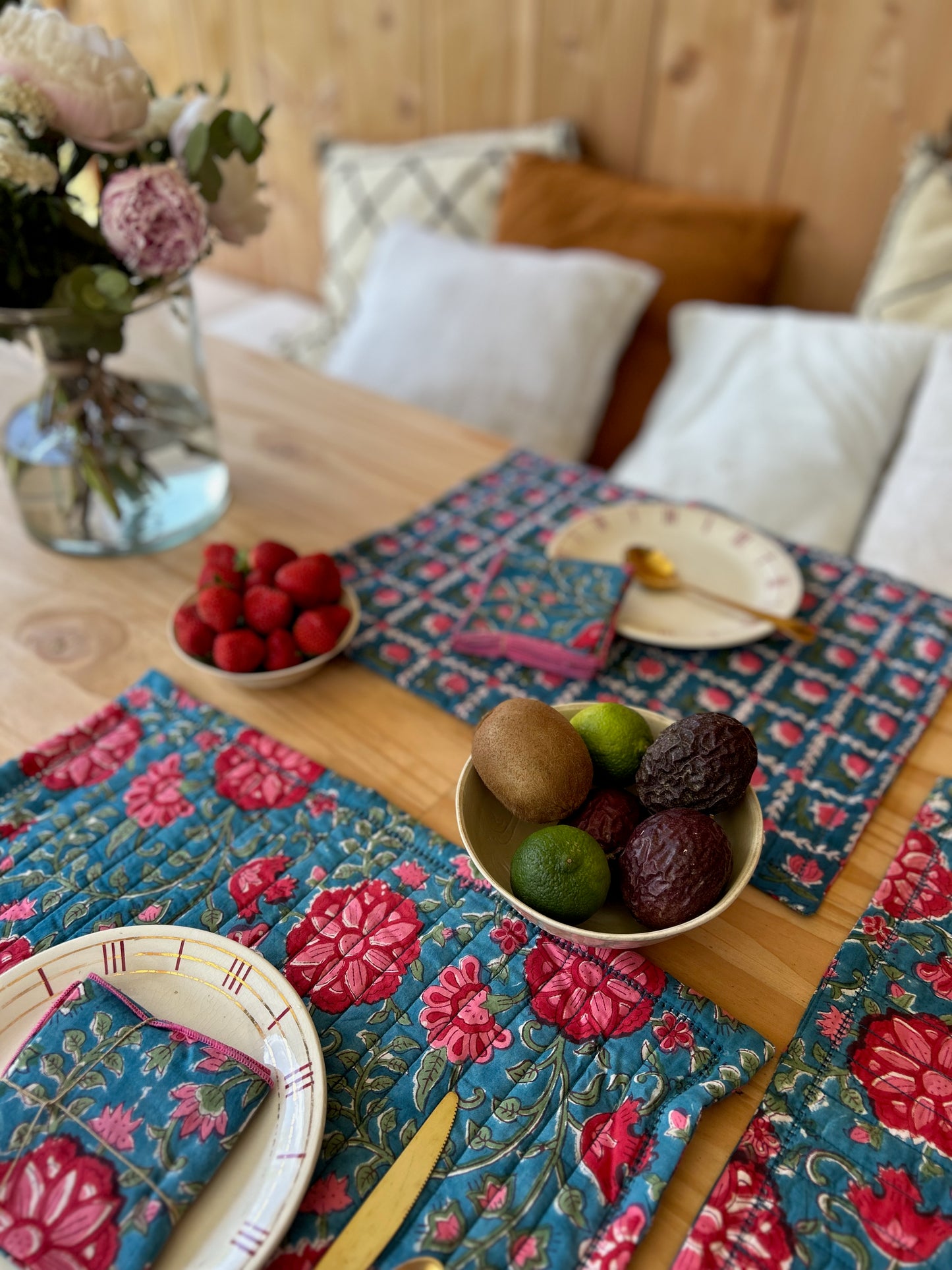 Set de table matelassé blockprint  |  Collection Azur