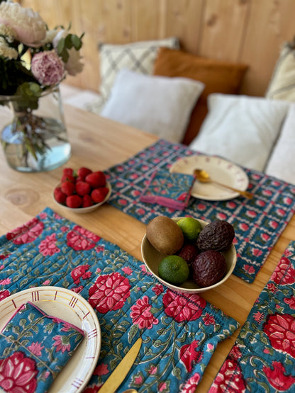 Set de table matelassé blockprint  |  Collection Azur