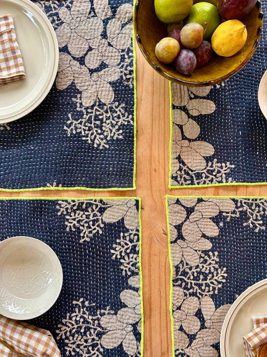 Set de table en kantha réversible   |  Collection Vintage noir