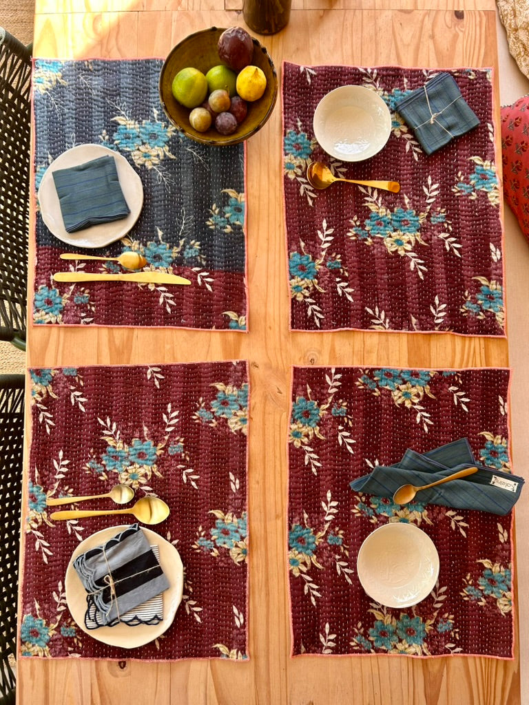 Set de table en kantha réversible   |  Collection Vintage Bordeaux