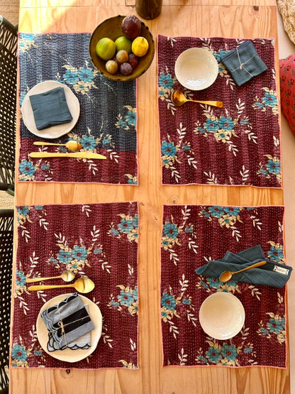 Set de table en kantha réversible   |  Collection Vintage Bordeaux