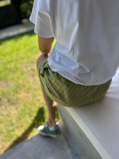 Short ARCA en khadi de coton à rayures vert & violine