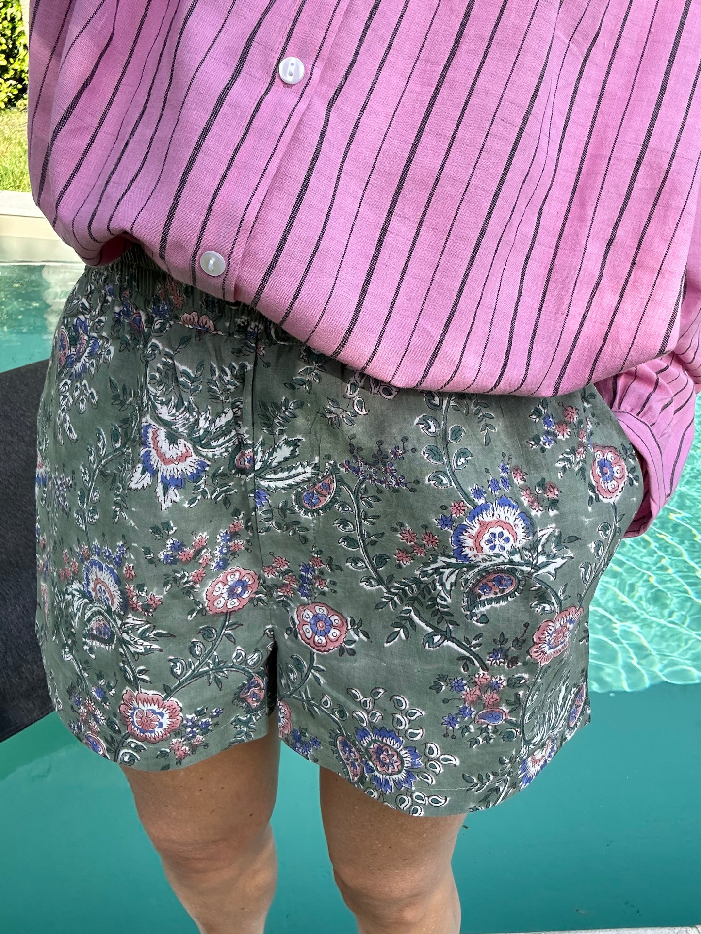 Short ARCA en coton blockprint vert