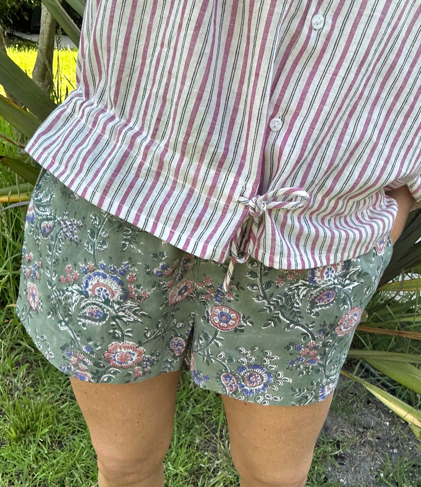 Short ARCA en coton blockprint vert