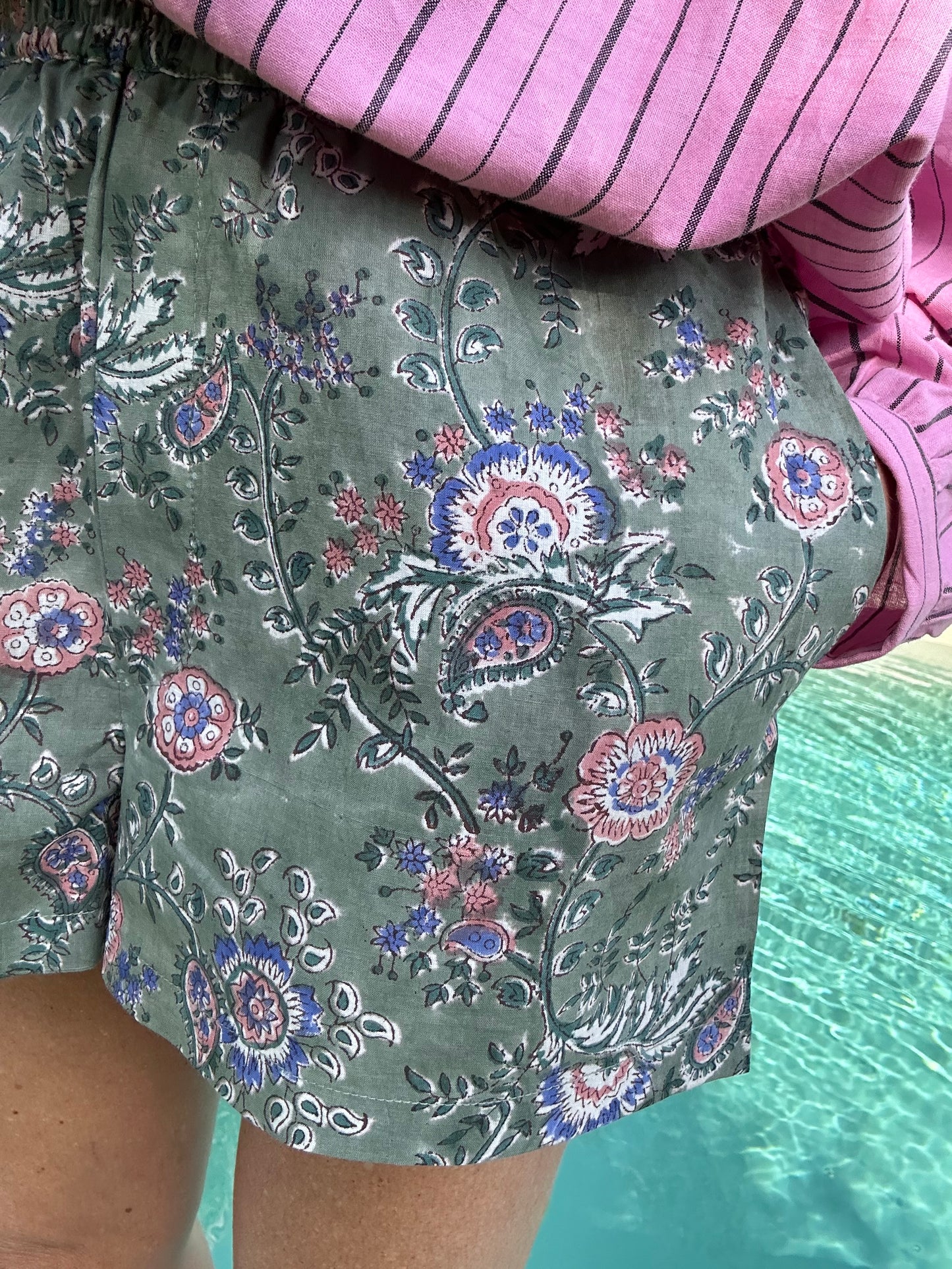 Short ARCA en coton blockprint vert
