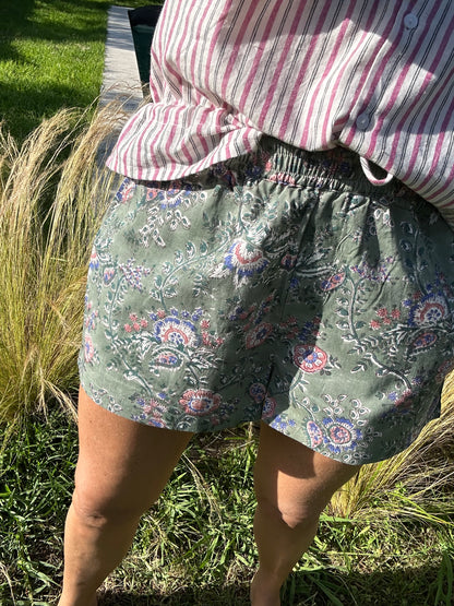 Short ARCA en coton blockprint vert