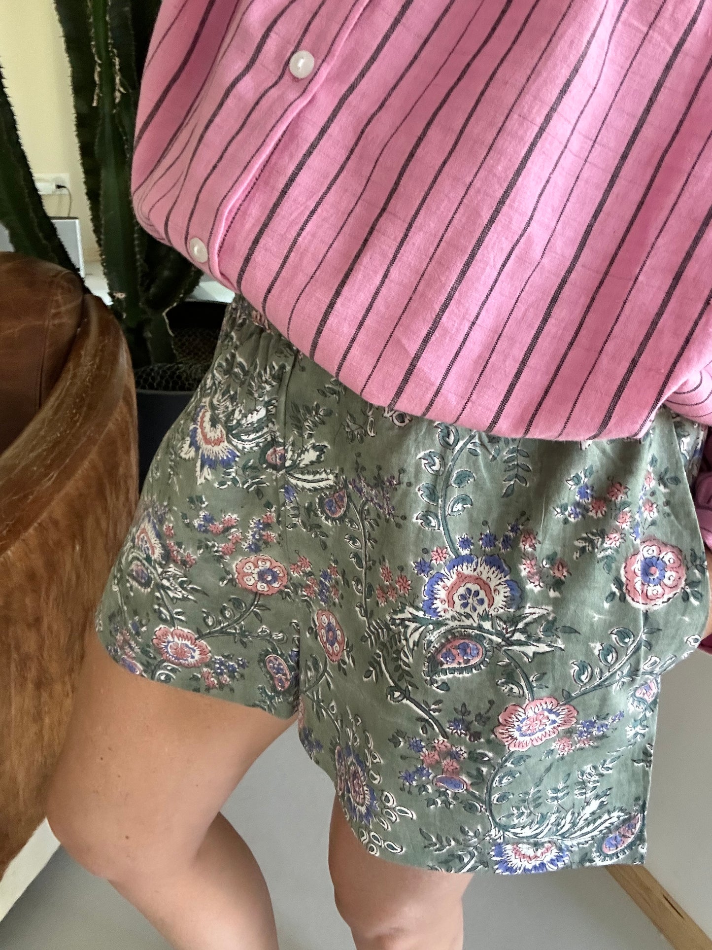 Short ARCA en coton blockprint vert