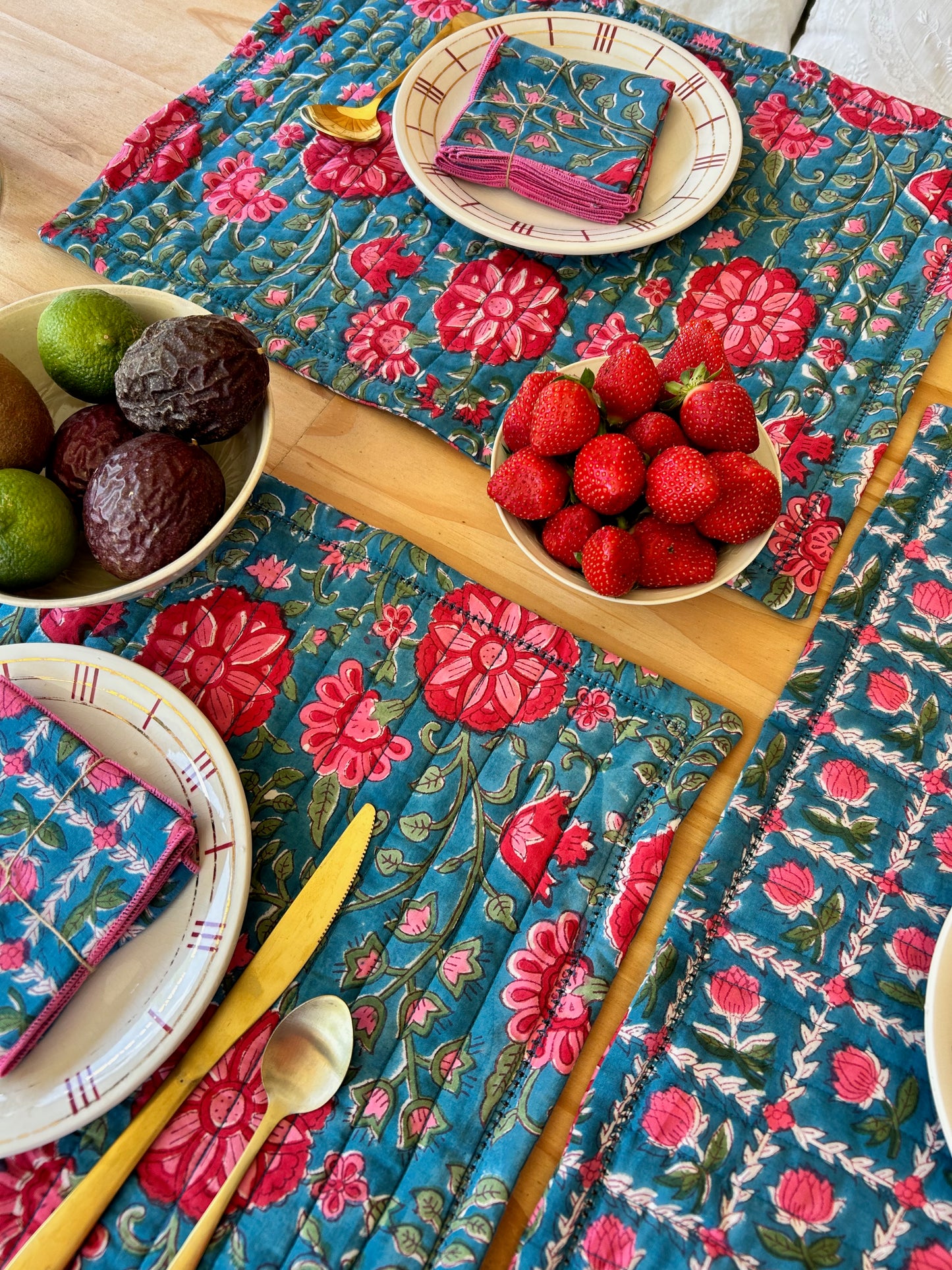 Set de table matelassé blockprint  |  Collection Azur