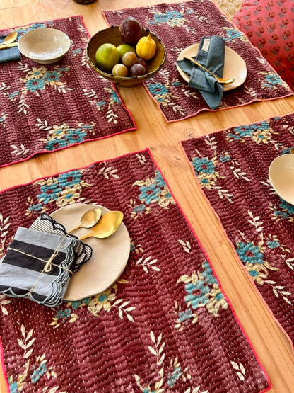 Set de table en kantha réversible   |  Collection Vintage Bordeaux