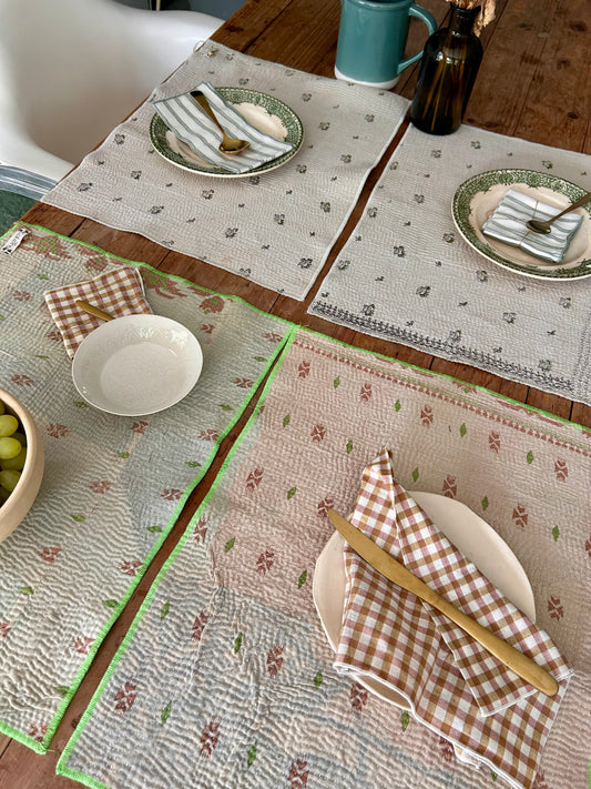 Set de table en kantha réversible   |  Collection Vintage Crème