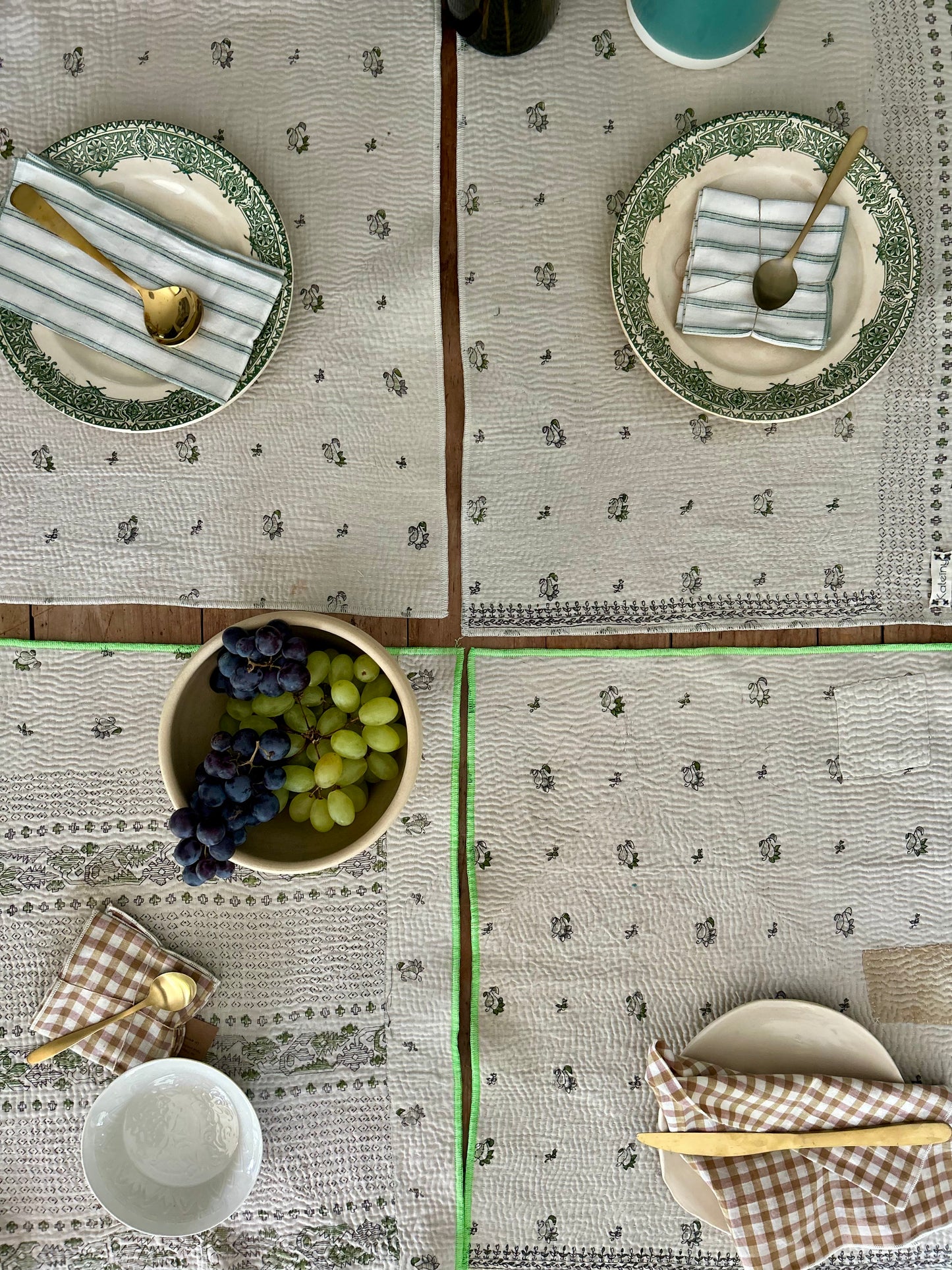 Set de table en kantha réversible   |  Collection Vintage Crème
