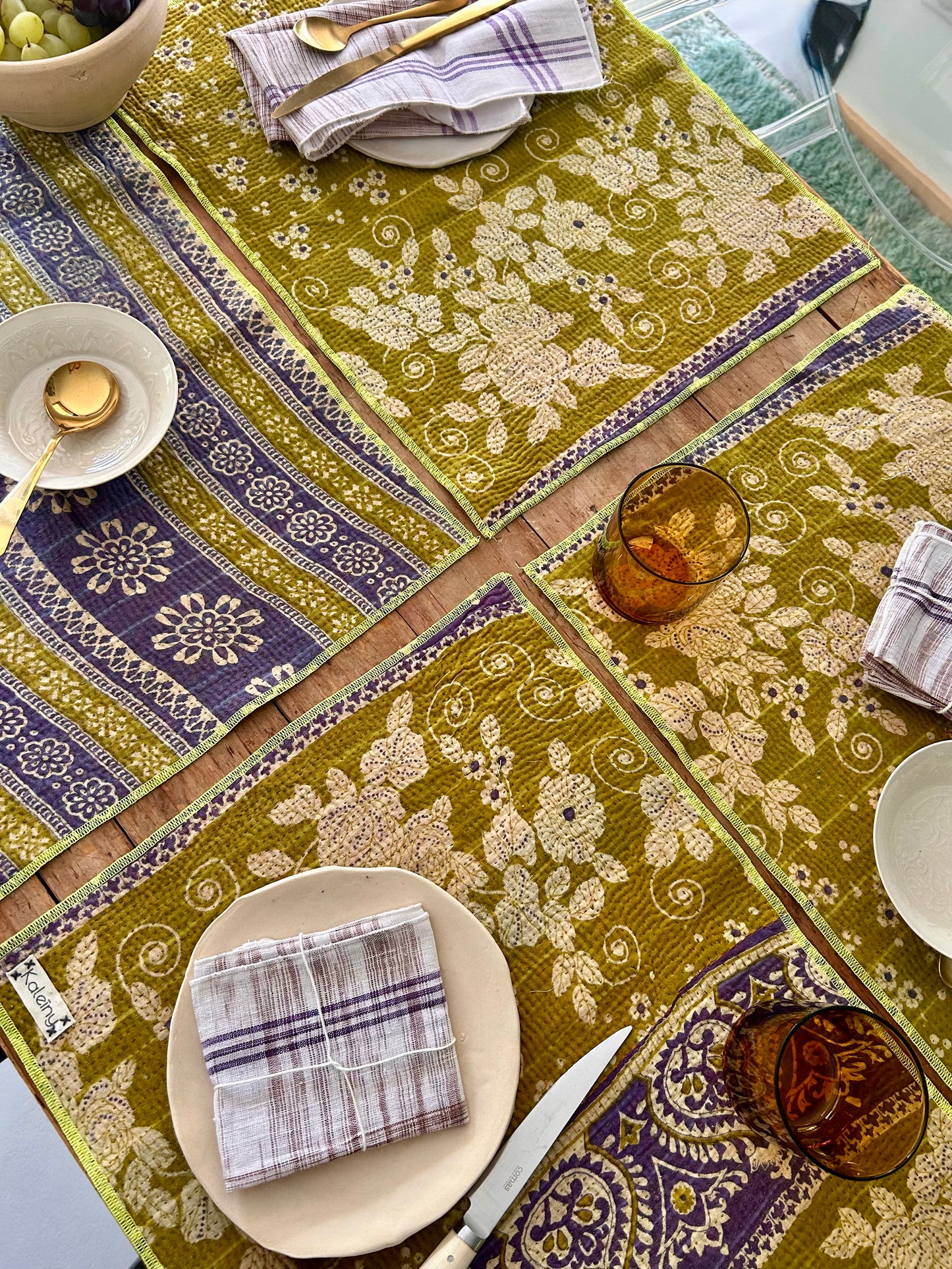 Set de table en kantha réversible   |  Collection Vintage Anis